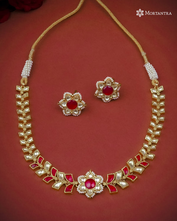 Pink Color Gold Plated Jadau Kundan Necklace Set - MS2377YP