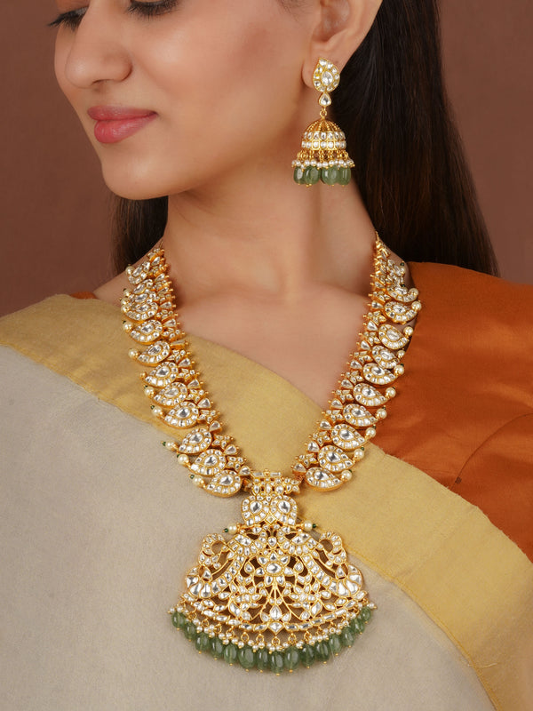 Green Color Gold Plated Jadau Kundan Necklace Set - MS2458