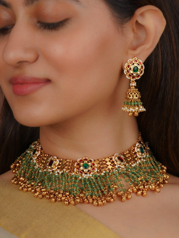 Multicolor Gold Plated Jadau Kundan Necklace Set - MS2507M