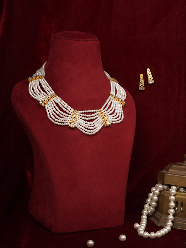 White Color Gold Plated Necklace Set - MS2562