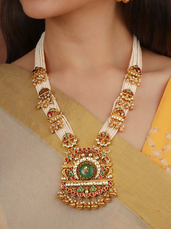 Multicolor Gold Plated Jadau Kundan Necklace Set - MS2567M