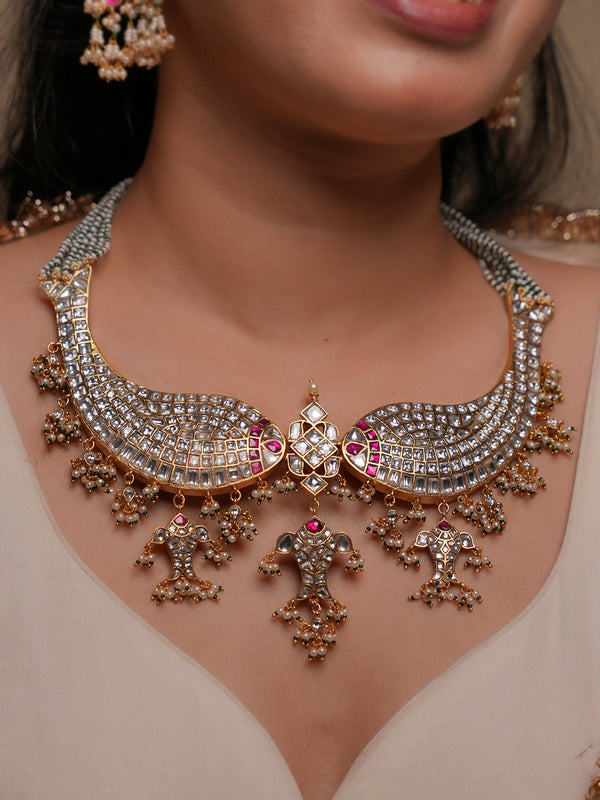 Pink Color Gold Plated Jadau Kundan Necklace Set - MS2575WP