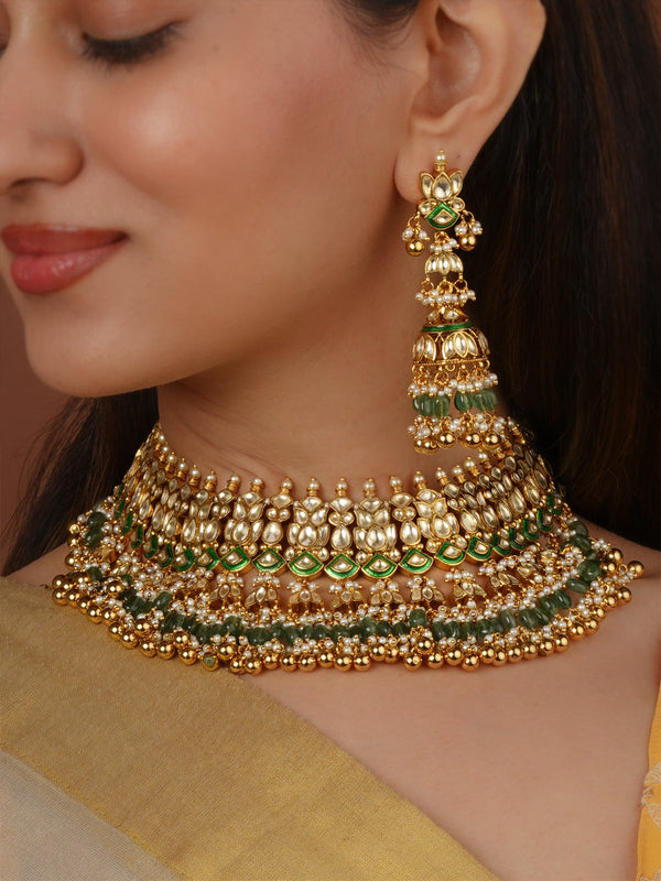 Gold Plated Jadau Kundan Necklace Set - MS2581