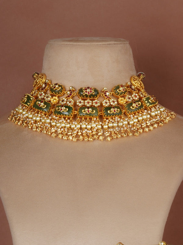 Gold Plated Jadau Kundan Necklace Set - MS2668