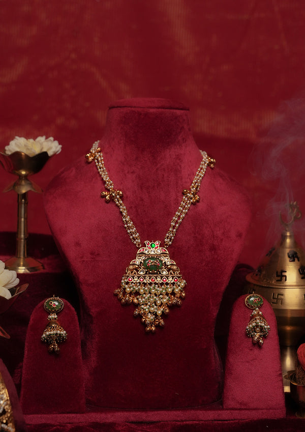 Multicolor Gold Plated Jadau Kundan Necklace Set - MS2672M