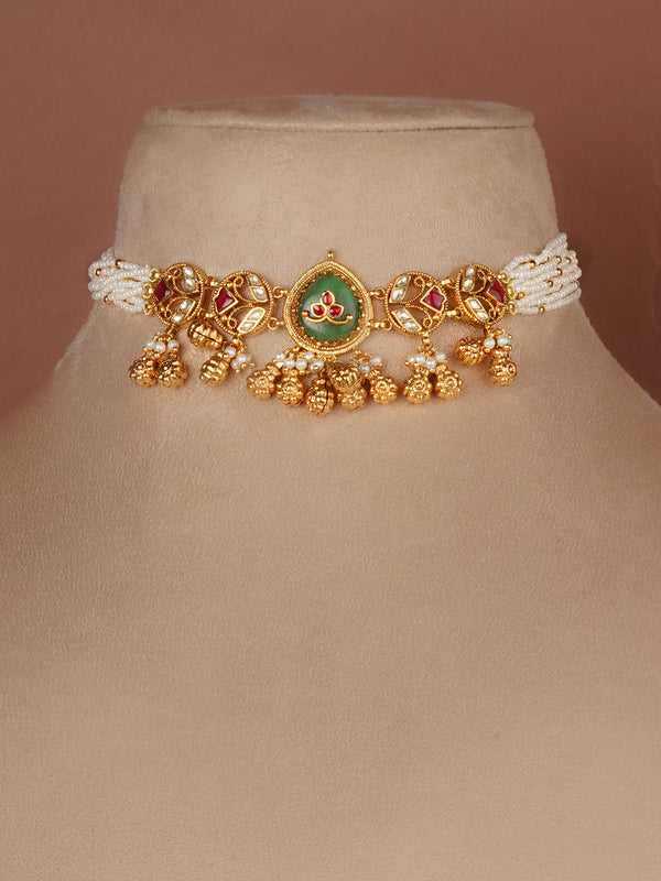 Gold Plated Jadau Kundan Necklace Set - MS2700M