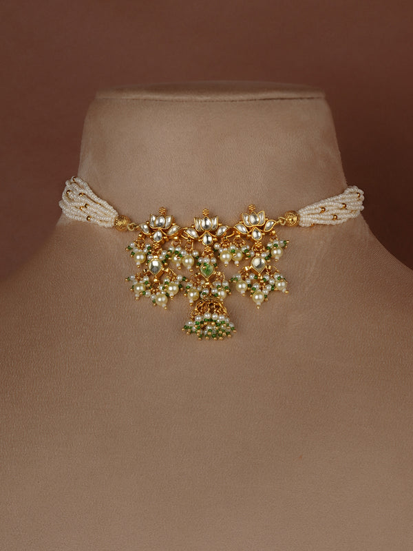 Gold Plated Jadau Kundan Necklace Set - MS2703