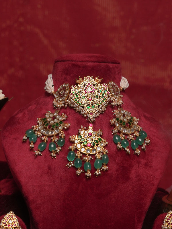 Multicolor Gold Plated Jadau Kundan Necklace Set - MS2704M