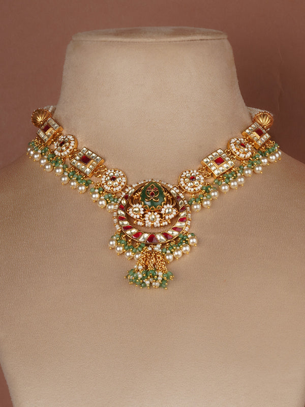 Multicolor Gold Plated Jadau Kundan Necklace Set - MS2707M