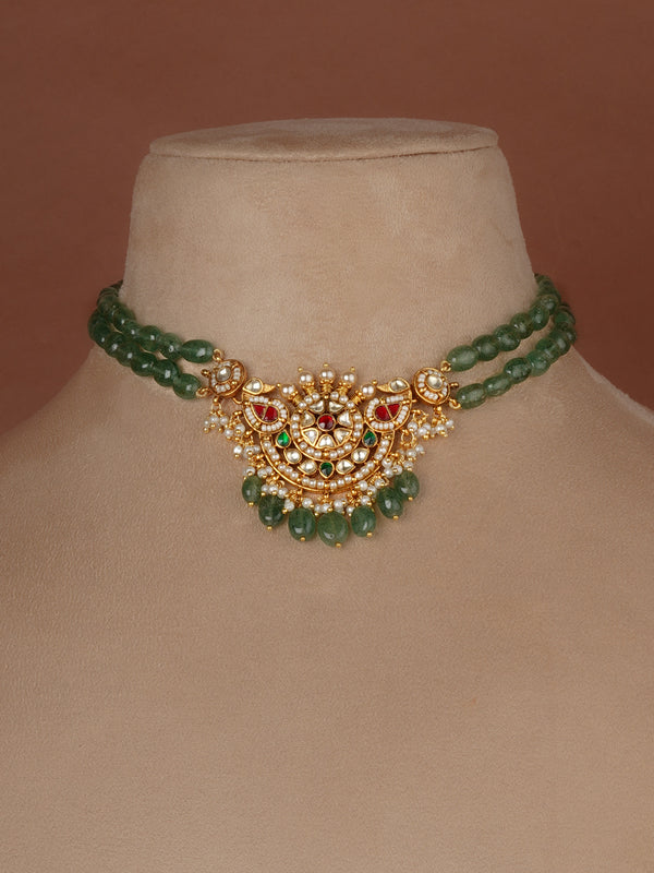 Multicolor Gold Plated Jadau Kundan Necklace Set - MS2709M
