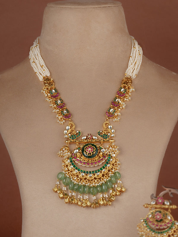 Multicolor Gold Plated Jadau Kundan Necklace Set - MS2724M