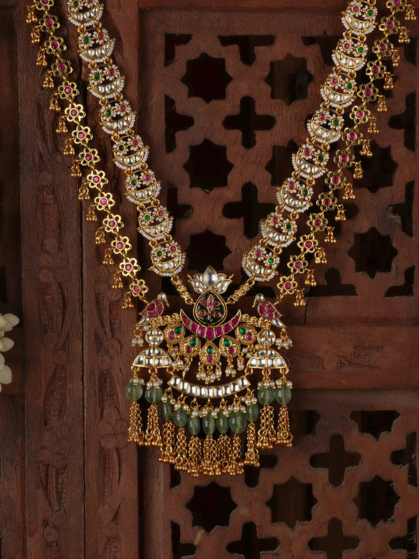 Multicolor Gold Plated Jadau Kundan Necklace Set - MS2725M