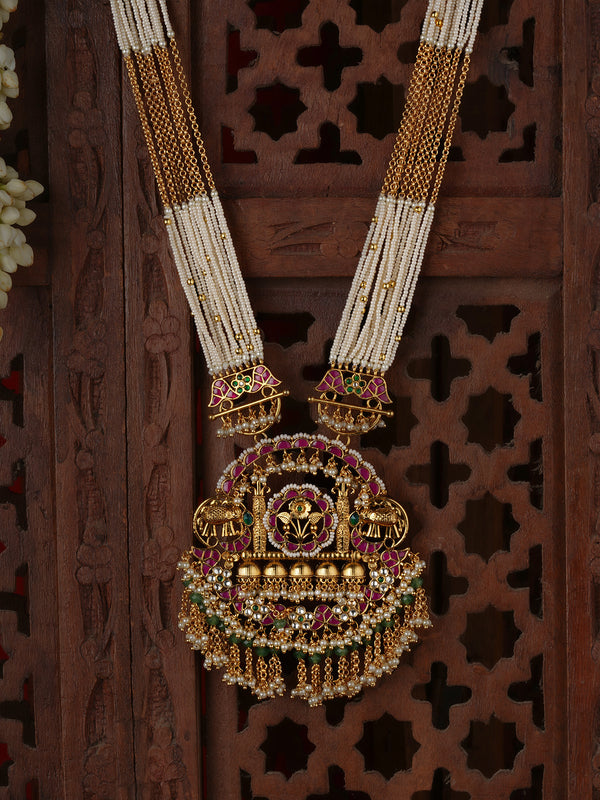 Multicolor Gold Plated Jadau Kundan Necklace Set - MS2726M