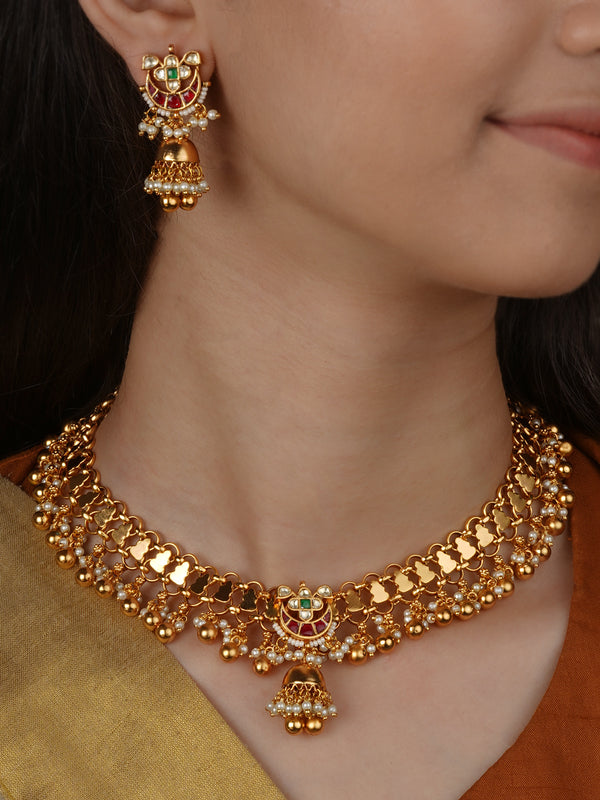 Multicolor Gold Plated Jadau Kundan Necklace Set - MS2740M