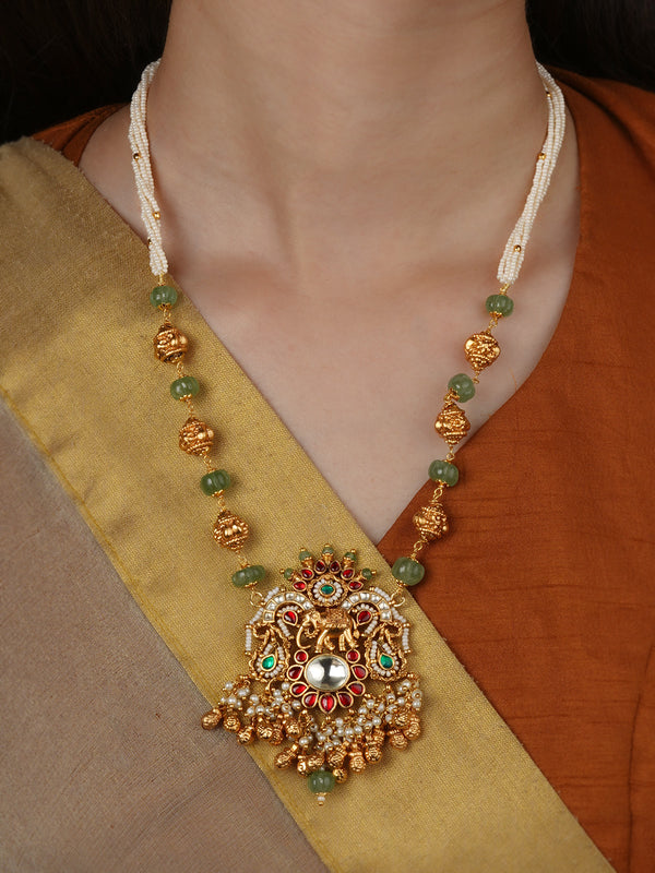 Multicolor Gold Plated Jadau Kundan Necklace Set - MS2744M