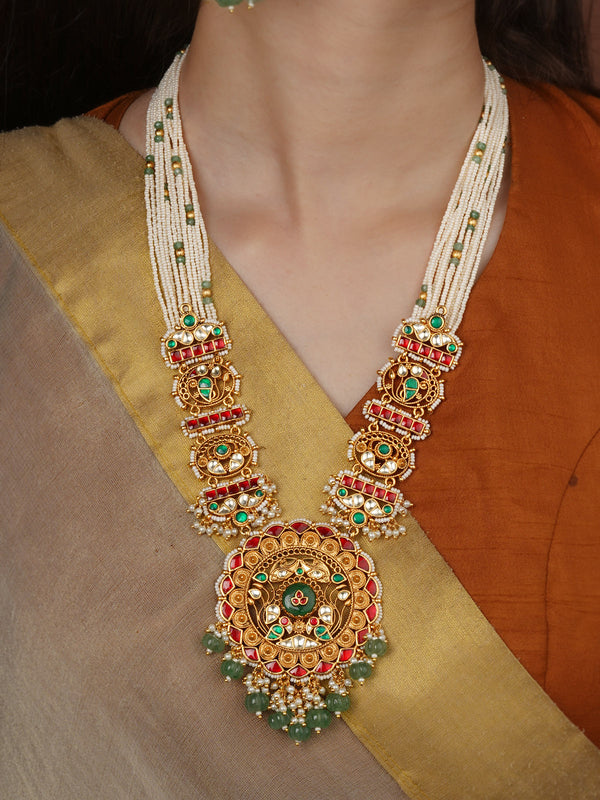 Multicolor Gold Plated Jadau Kundan Necklace Set - MS2748M