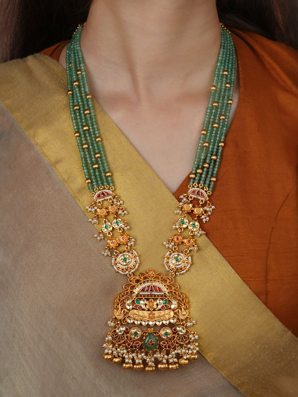 Multicolor Gold Plated Jadau Kundan Necklace Set - MS2760M