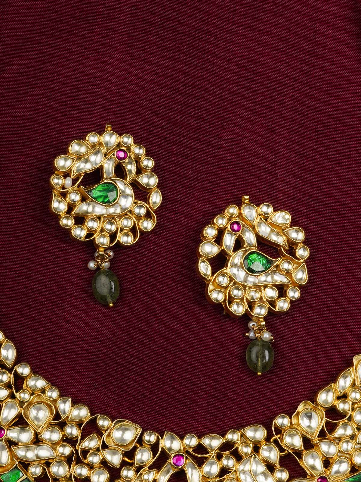 MS449 - Green Color Gold Plated Jadau Kundan Necklace Set
