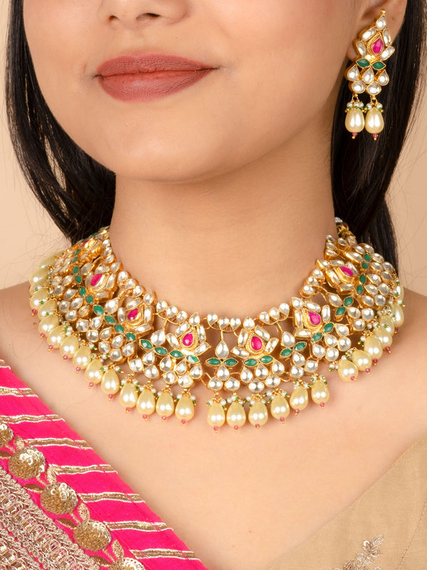 MS810M - Multicolor Jadau Kundan Necklace Set