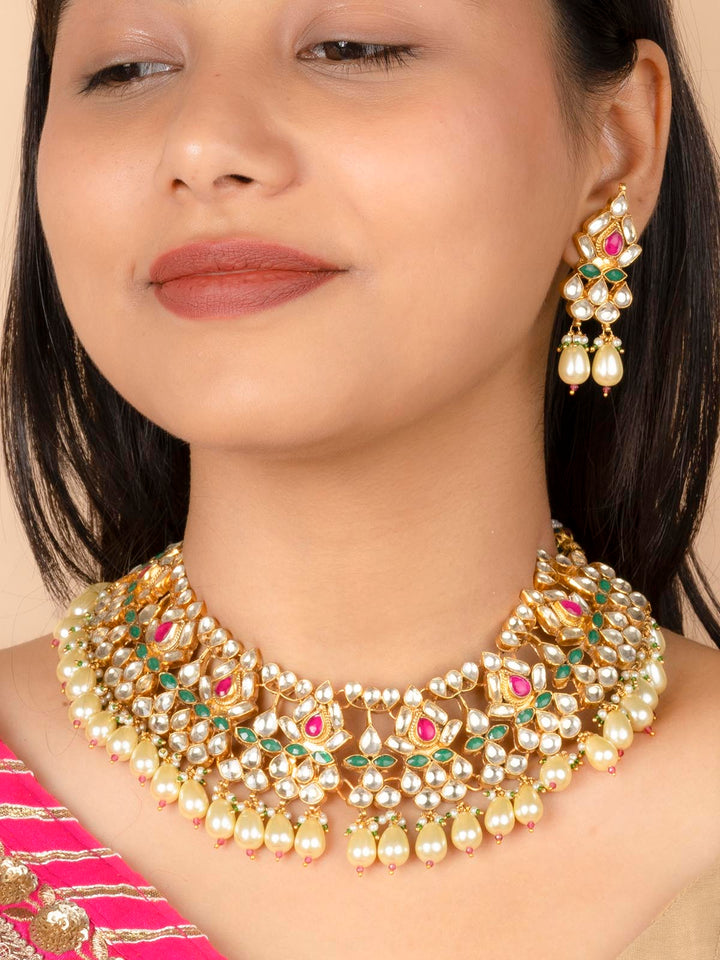 MS810M - Multicolor Jadau Kundan Necklace Set