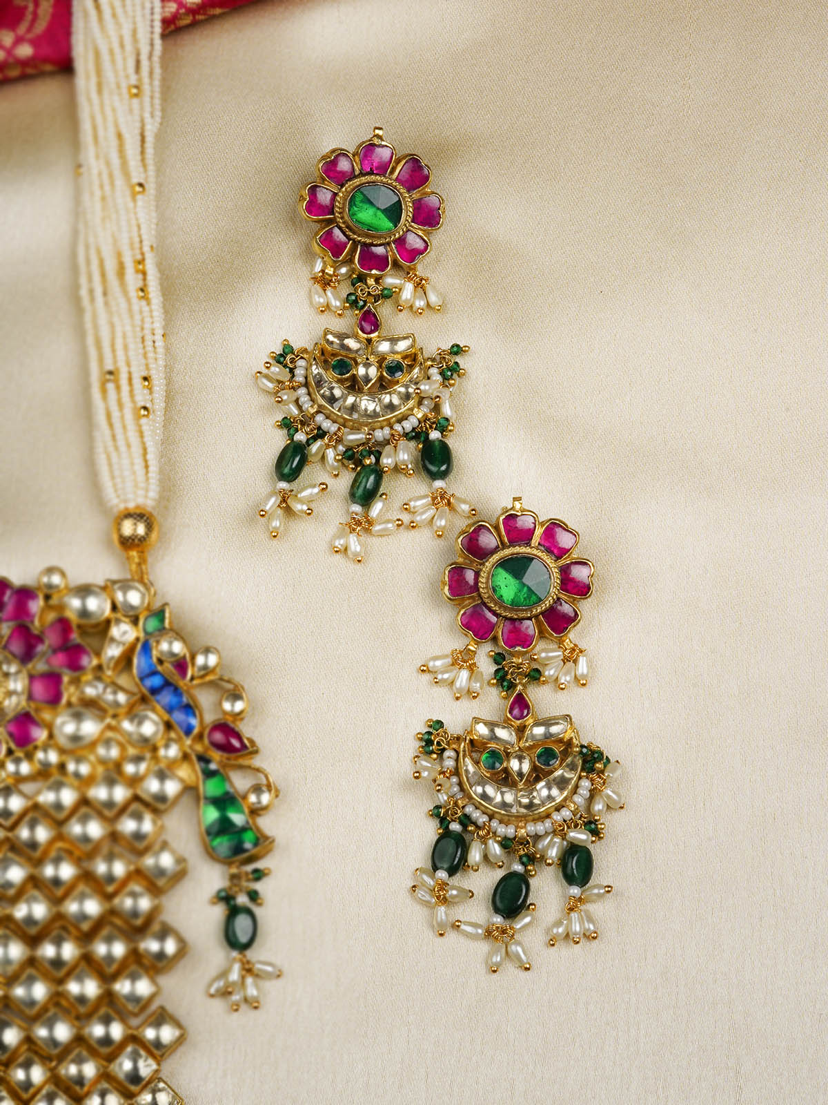 MS819 - Multicolor Gold Plated Jadau Kundan Necklace Set