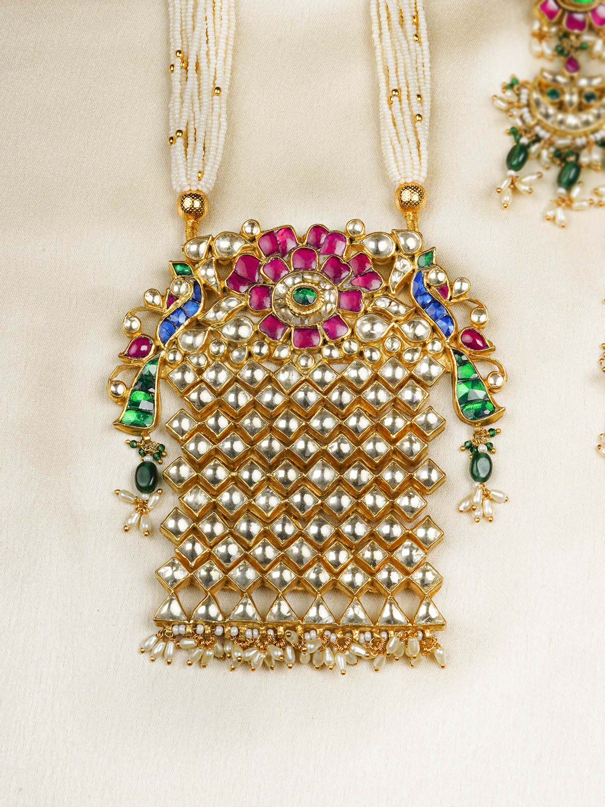 MS819 - Multicolor Gold Plated Jadau Kundan Necklace Set