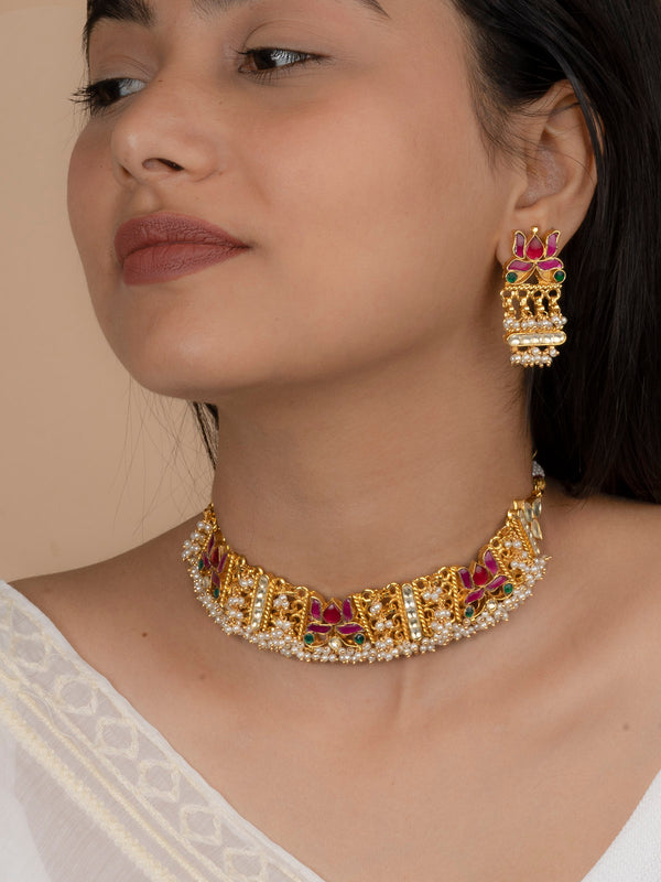 MS897 - Multicolor Jadau Kundan Short Necklace Sets