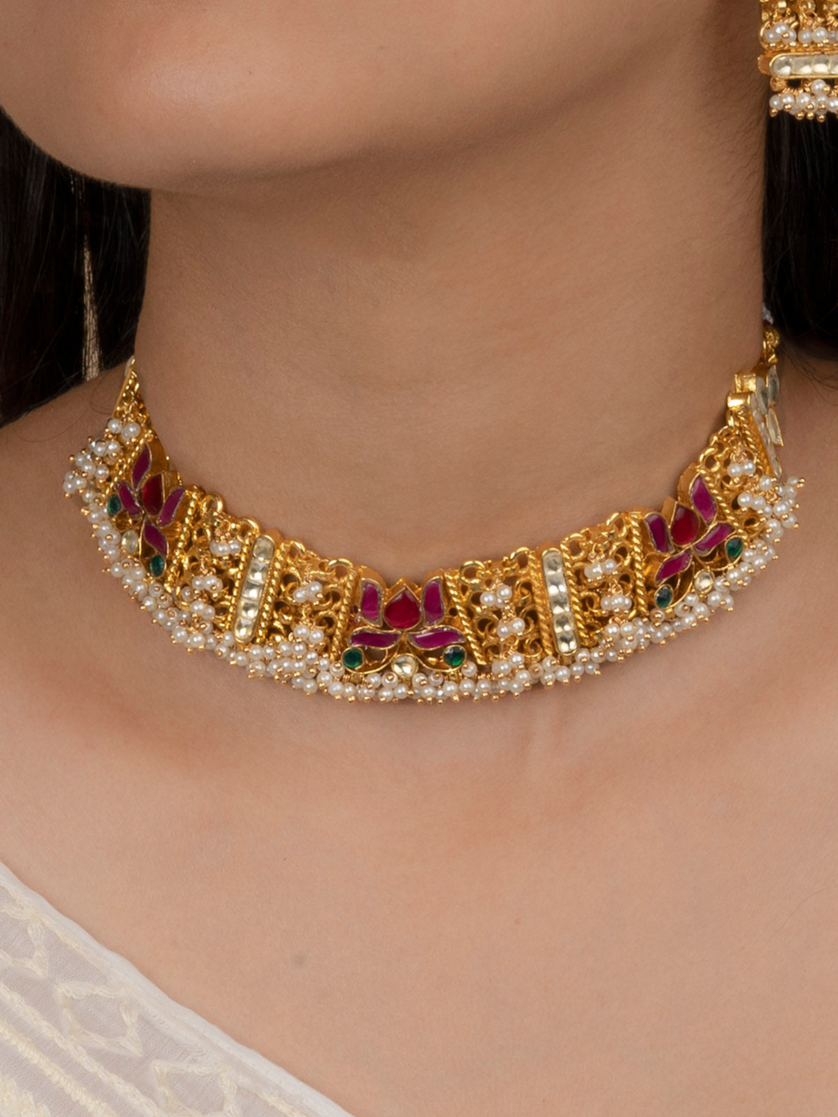 MS897 - Multicolor Jadau Kundan Short Necklace Sets