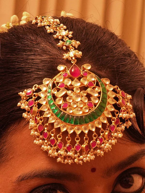 Multicolor Gold Plated Jadau Kundan Maangteeka - MT300M