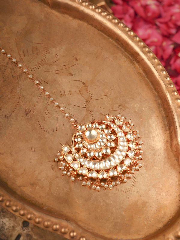 White Color Gold Plated Jadau Kundan Maangteeka - MT307Y