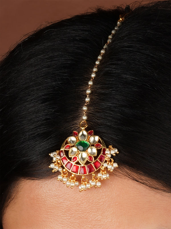 Multicolor Gold Plated Jadau Kundan Maangteeka - MT484M