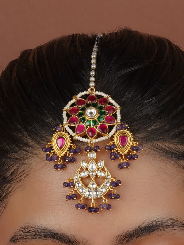 Multicolor Gold Plated Jadau Kundan Maangteeka - MT486M