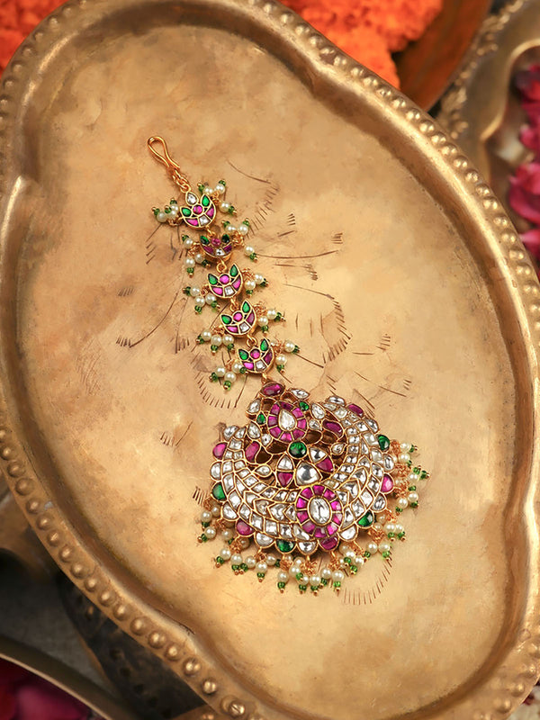 Multicolor Gold Plated Jadau Kundan Maangteeka - MT503M