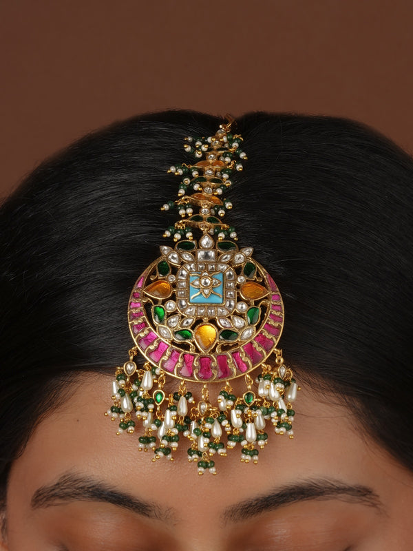 Multicolor Gold Plated Jadau Kundan Maangteeka - MT534M