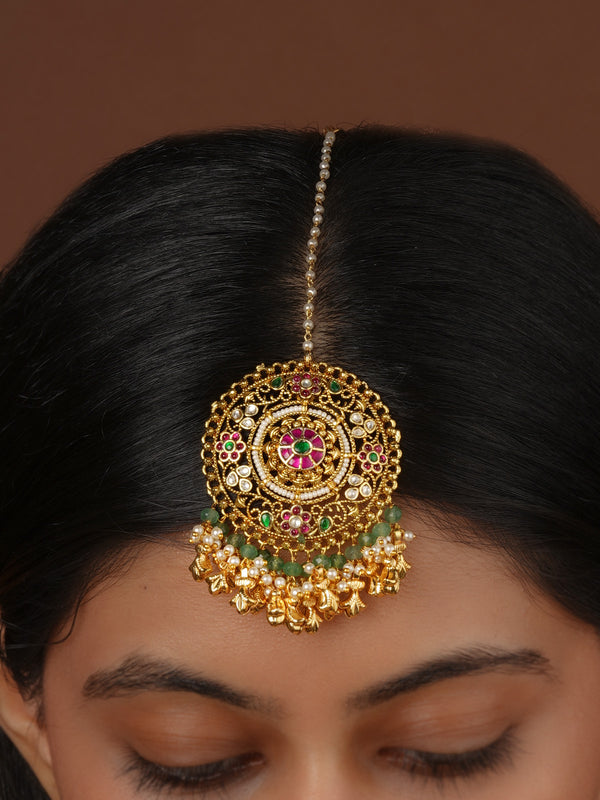 Multicolor Gold Plated Jadau Kundan Maangteeka - MT539M