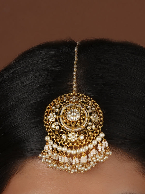 White Color Gold Plated Jadau Kundan Maangteeka - MT539Y