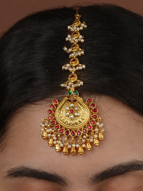 Multicolor Gold Plated Jadau Kundan Maangteeka - MT545M