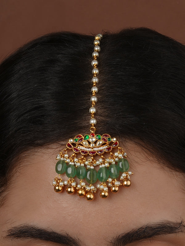 Multicolor Gold Plated Jadau Kundan Maangteeka - MT548M