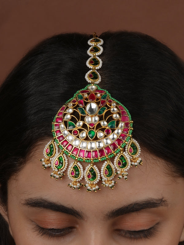 Multiolor Gold Plated Jadau Kundan Maangteeka - MT552M