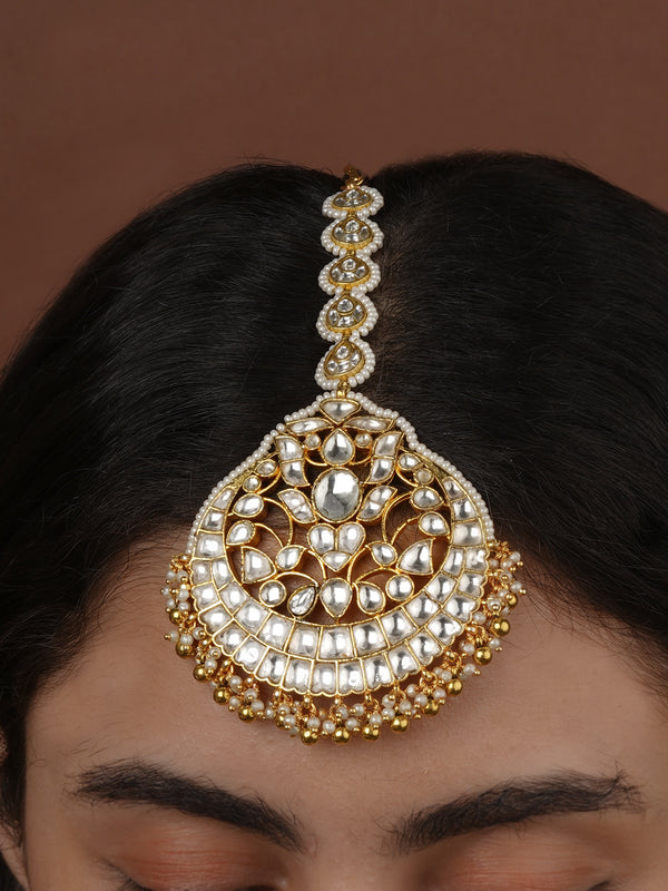 White Color Gold Plated Jadau Kundan Maangteeka - MT553W