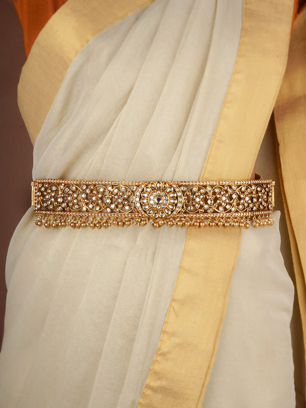 9177 Combo Of Silver Plated & Gold Kundan Waist Belt Kamar Bandh Gift Traditional Kundan Gold Plated Saree Hip Belt/ Belly Chain  main image 4