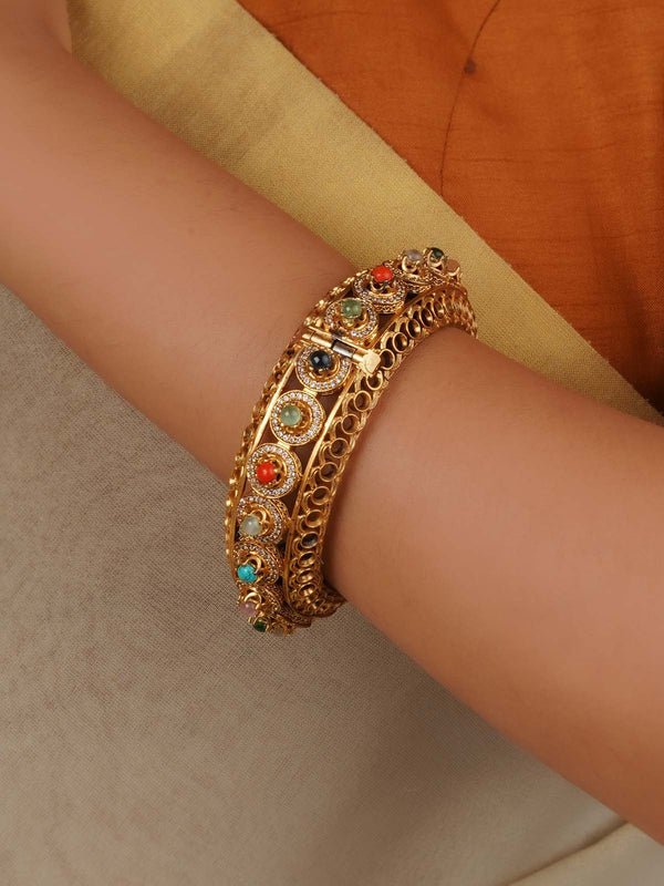Gold Plated Navratna Bangle (1 Piece) - NR-BANGLE1N