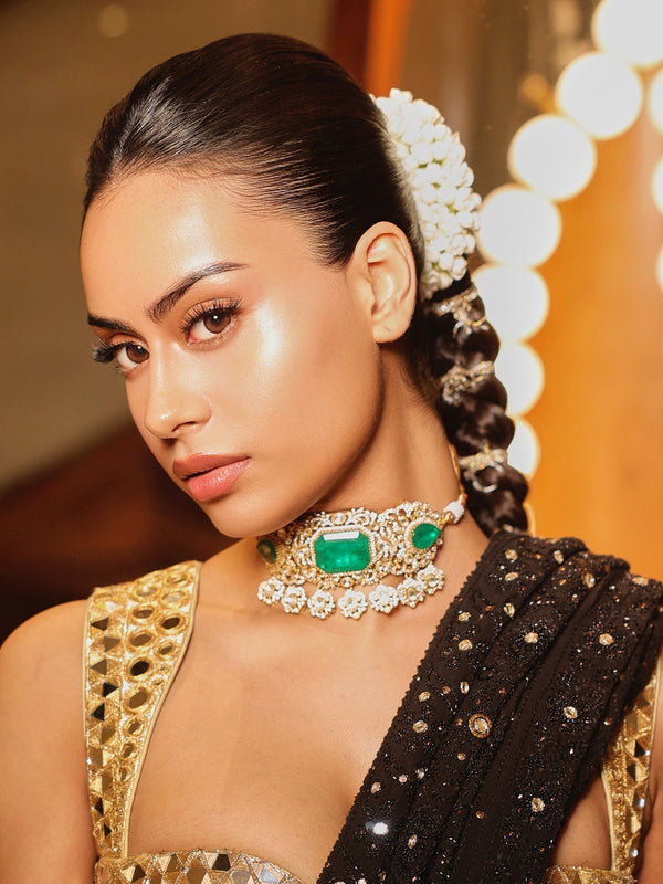 Nyasa Devgan in Green Color Moissanite Necklace Set - MO-S13WGR