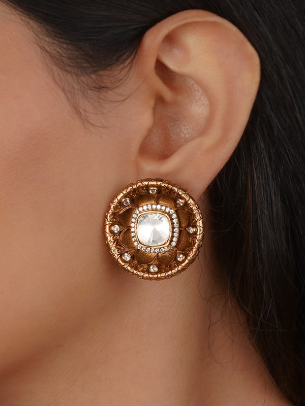 White Color Gold Plated Faux Polki Earrings - PK-E115