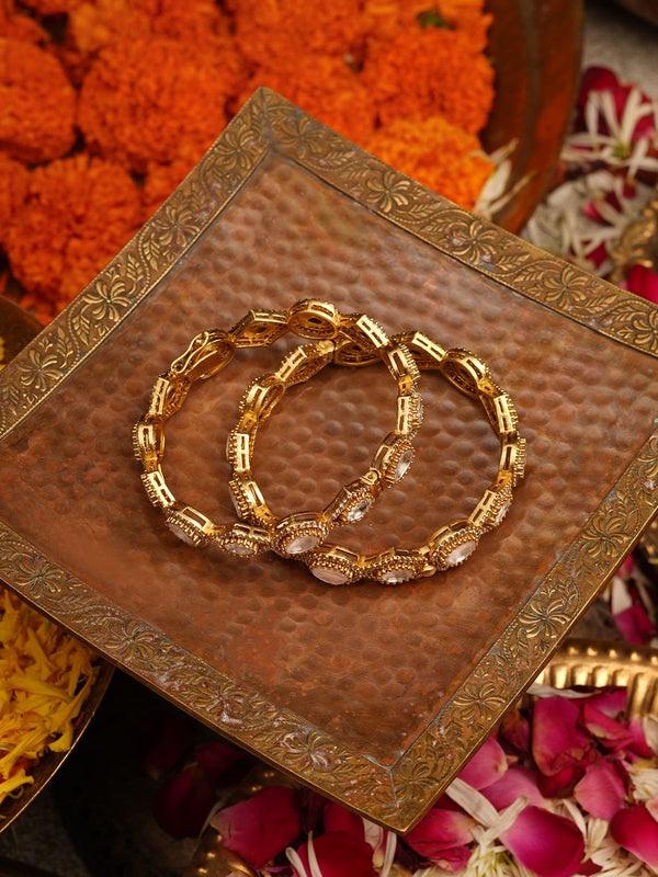 White Color Gold Plated Faux Polki Bangles - PK-BAN10