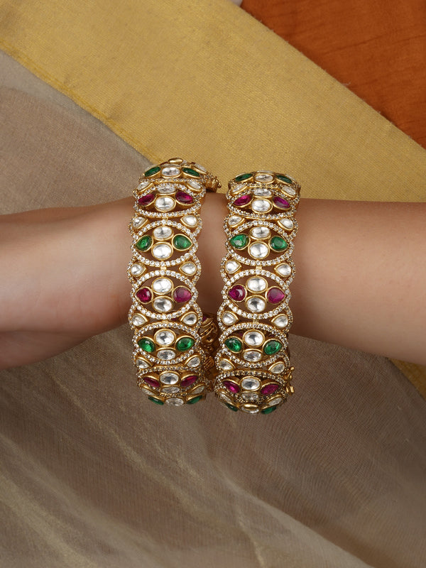 Gold Plated Faux Polki Bangles (One Pair) - PK-BAN13