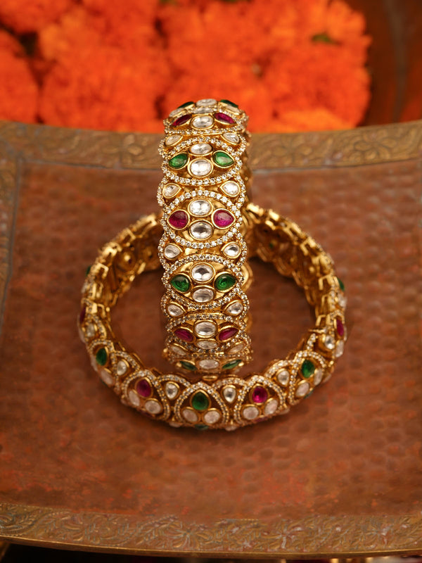 Gold Plated Faux Polki Bangles - PK-BAN13