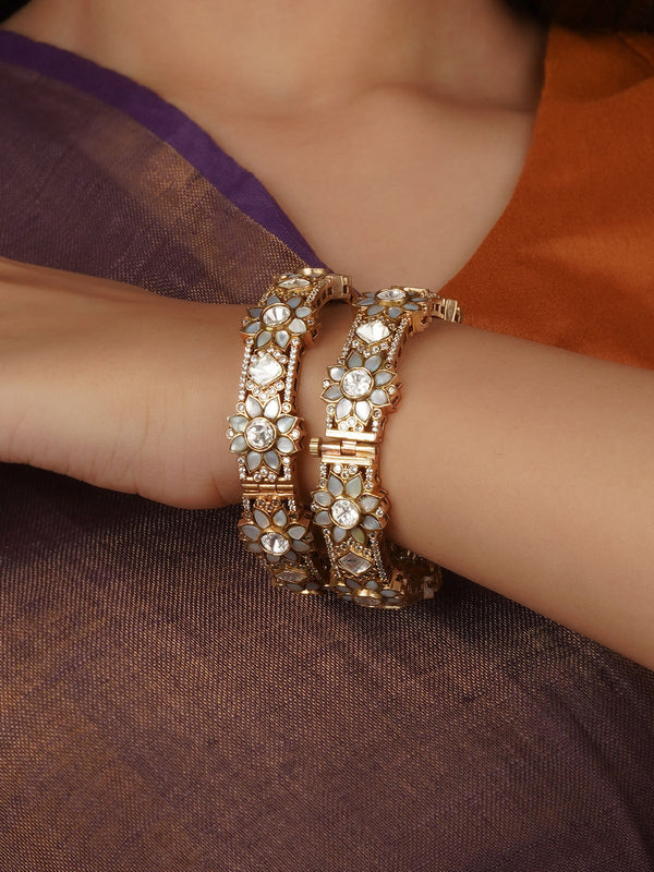 Gold Plated Faux Polki Bangles - PK-BAN16