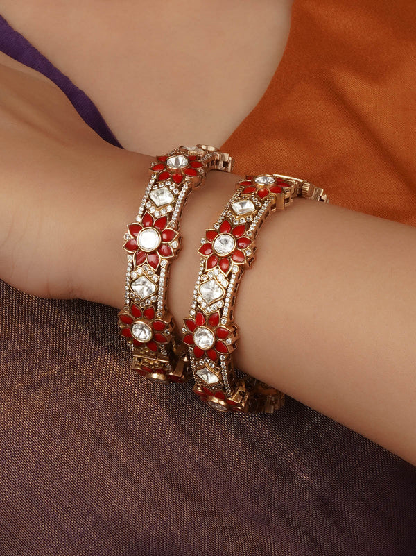 Gold Plated Faux Polki Bangles - PK-BAN16