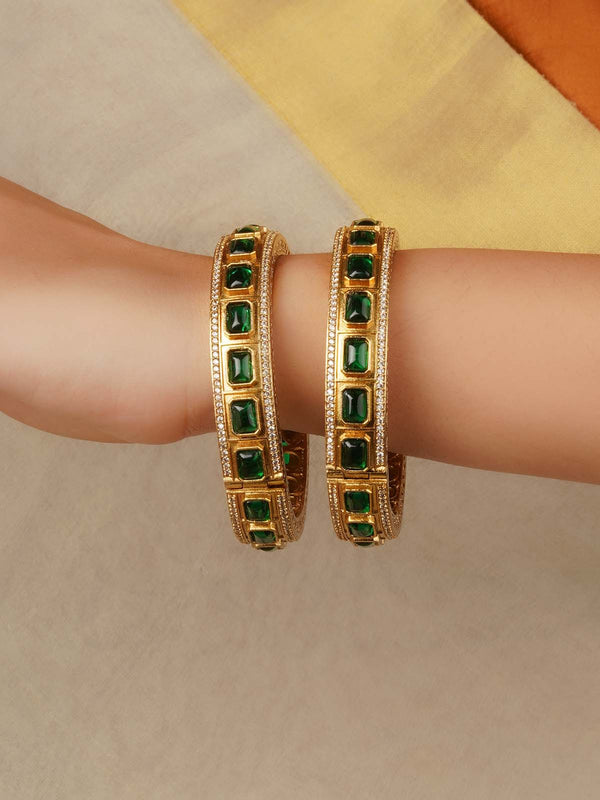 Gold Plated Faux Polki Bangles (One Pair) - PK-BAN19